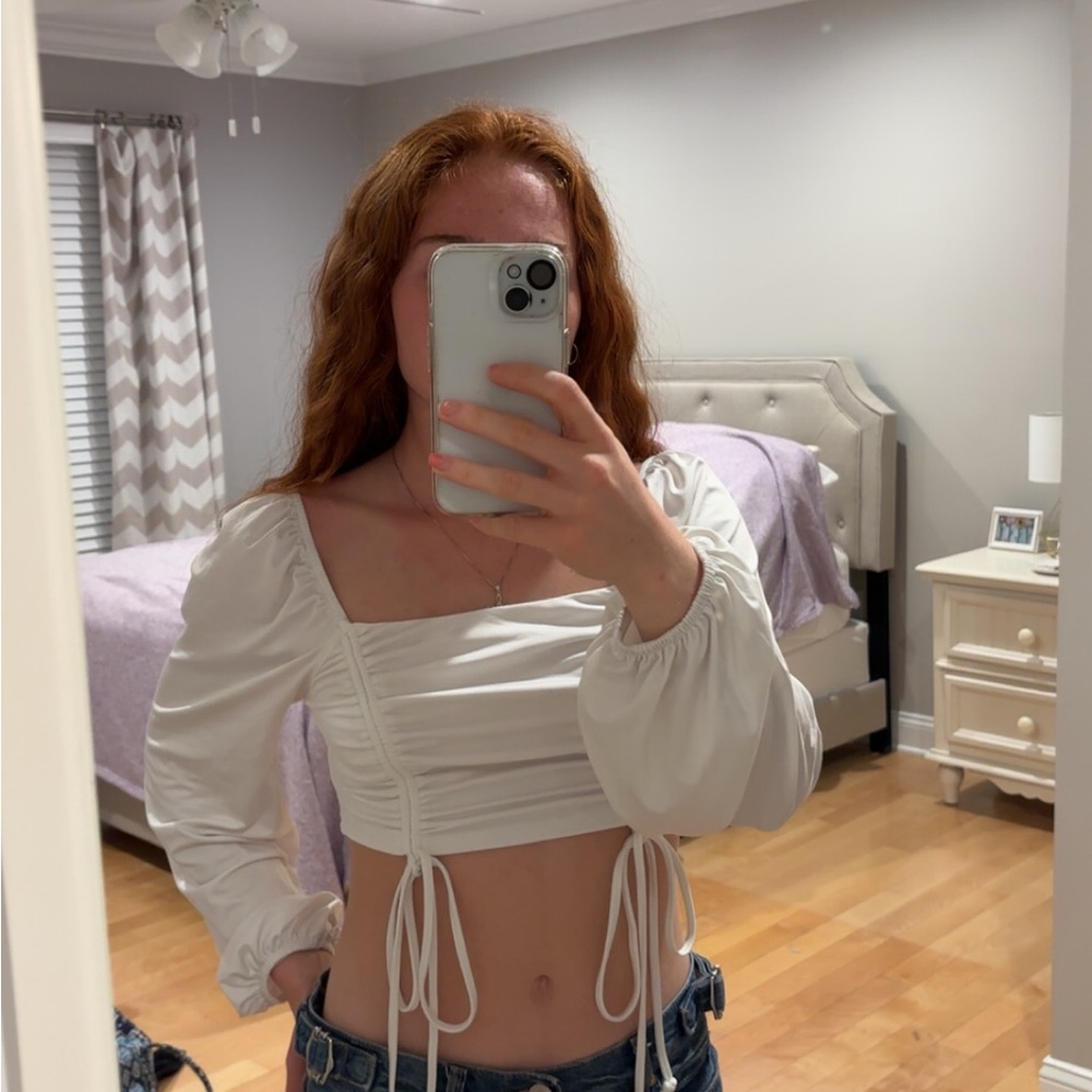 Forever 21 White Ruched Top